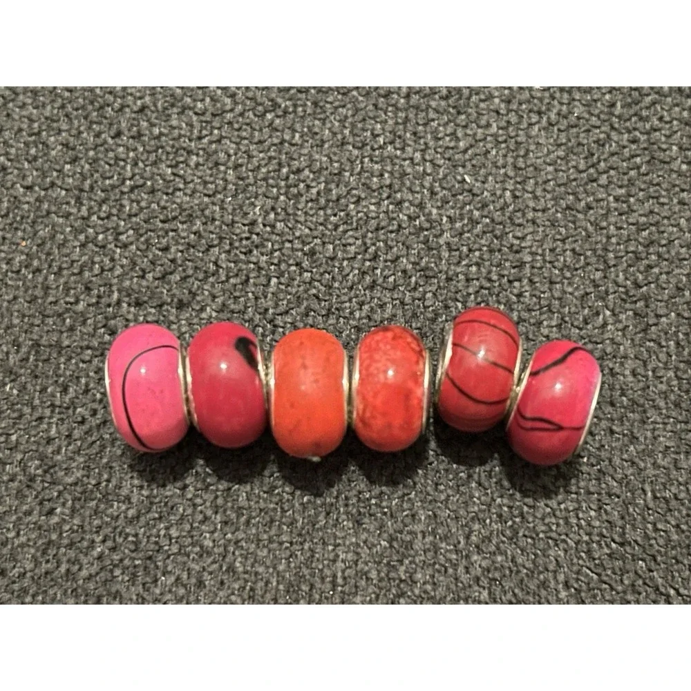 Lot of 6 Sterling Silver Core Bracelet Charm Beads Lampwork Glass Style 925 8